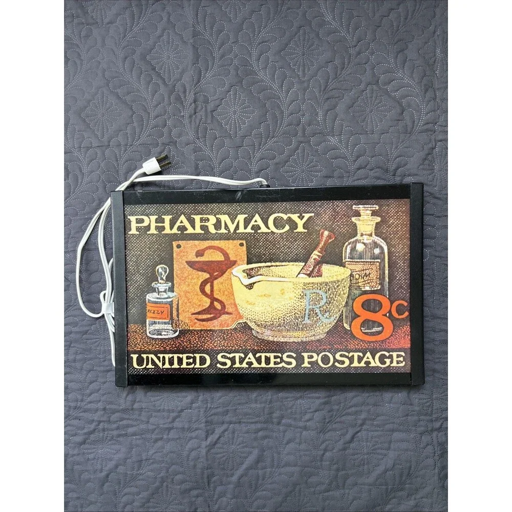 Vintage 70s Thermo Serv 23pc Pharmacy Postage Stamp Drinkware Set Collectible